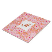 Monogram met bloemen - roze en perzik tegeltje (Zijkant)