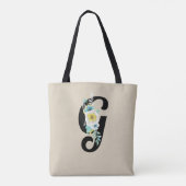 Monogram met bloemenspray wit en aqua tote bag (Achterkant)