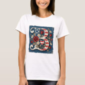 Monogram met bloemmotief en Amerikaanse vlagletter T-shirt (Voorkant)