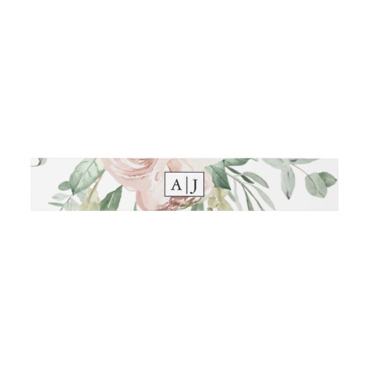 Monogram met Blush Bloemen Bruiloft Uitnodigingen Wikkel (Vlak)