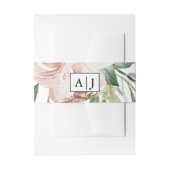 Monogram met Blush Bloemen Bruiloft Uitnodigingen Wikkel (Voorkant Voorbeeld)