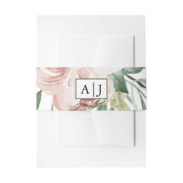 Monogram met Blush Bloemen Bruiloft Uitnodigingen Wikkel