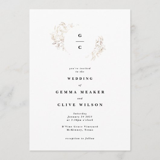 Monogram met botanische monogram, wit eslegant kaart (Voorkant)