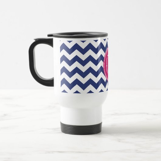 Monogram met Chevron Patroon - Navy Magenta Reisbeker (Links)