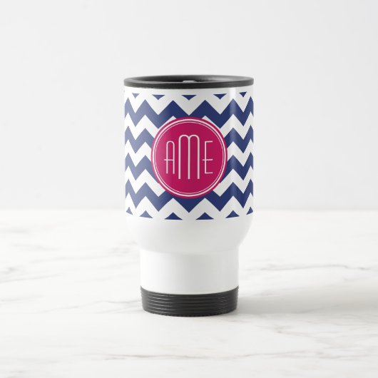 Monogram met Chevron Patroon - Navy Magenta Reisbeker (Center)
