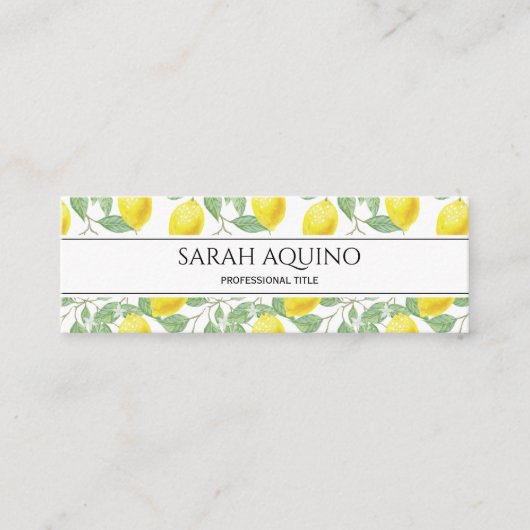 Monogram met citroen en bladeren patroon mini visitekaartje (Voorkant)