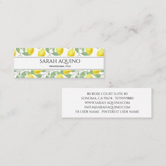 Monogram met citroen en bladeren patroon mini visitekaartje (Voorkant / Achterkant)