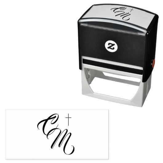 Monogram met Cross Self Inking Rubber Stamp Zelfinktende Stempel (In situ)