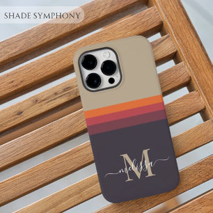 Monogram met Cute Stripe Color Block iPhone 14 Pro Max Hoesje