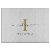 Monogram met de hand-Letterige naam Gold Grey Snijplank (Voorkant)