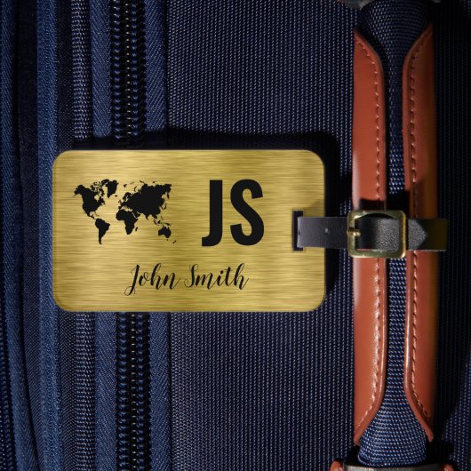 Monogram met de naam Gold Brushed Metallic Custom  Bagagelabel (Voorkant Insitu 4)
