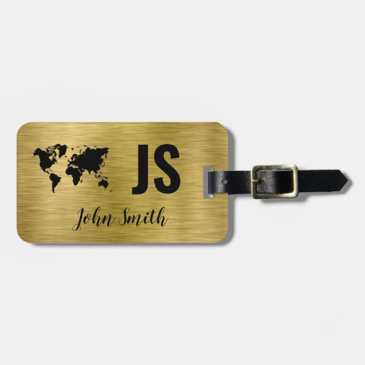 Monogram met de naam Gold Brushed Metallic Custom  Bagagelabel (Voorkant horizontaal)