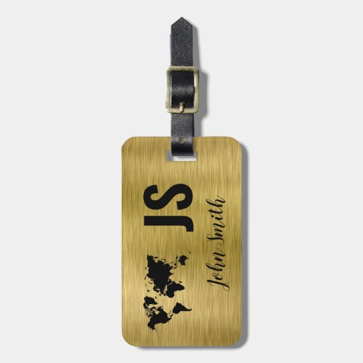 Monogram met de naam Gold Brushed Metallic Custom  Bagagelabel (Voorkant verticaal)