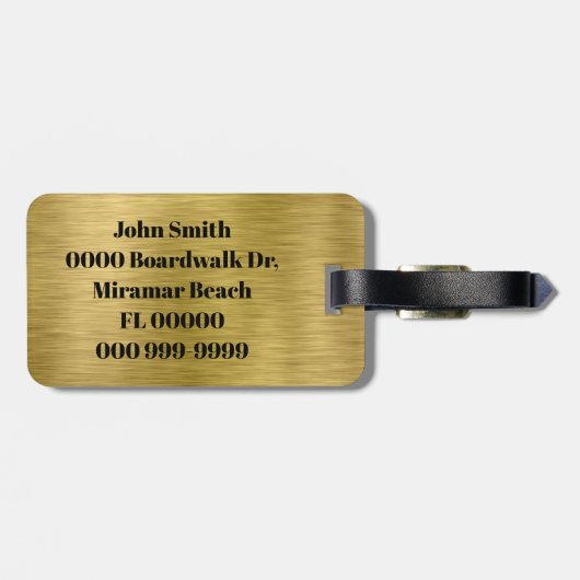 Monogram met de naam Gold Brushed Metallic Custom  Bagagelabel (Achterkant horizontaal)