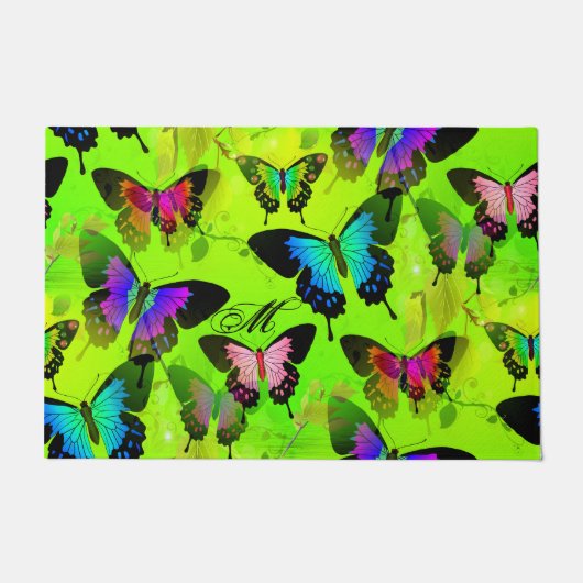 Monogram met de naam Morpho Aqua Butterflies Deurmat (Voorkant)