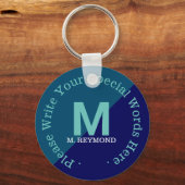monogram met douanetekst op twee toonblauw sleutelhanger (Voorkant)