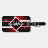 Monogram met dubbele lijnen op rood wit en zwart bagagelabel (Voorkant horizontaal)