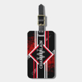 Monogram met dubbele lijnen op rood wit en zwart bagagelabel (Voorkant verticaal)