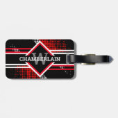 Monogram met dubbele lijnen op rood wit en zwart bagagelabel (Achterkant horizontaal)