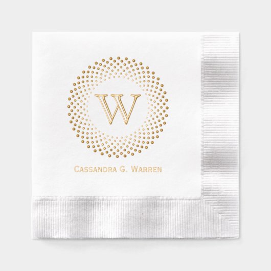 Monogram met één Initiaal rond gestippeld Lijst #3 Folie Servetten (Voorkant)