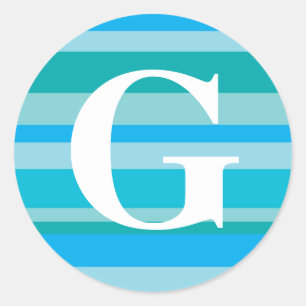 Monogram met een kleurrijke gestreept achtergrond  ronde sticker