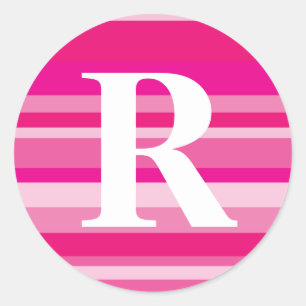 Monogram met een kleurrijke gestreept achtergrond ronde sticker
