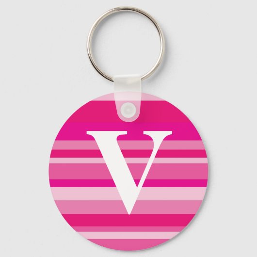 Monogram met een kleurrijke strips achtergrond - V Sleutelhanger (Voorkant)