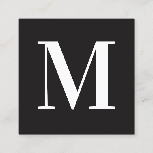 Monogram met één Letter wit en zwart Vierkante Visitekaartje (Voorkant)