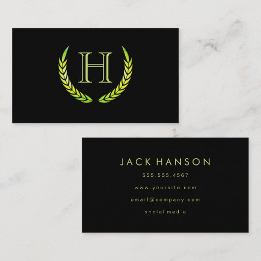 Monogram met elementen (groen) visitekaartje (Voorkant / Achterkant)