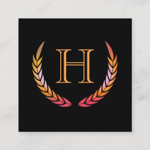 Monogram met elementen (oranje) vierkante visitekaartje