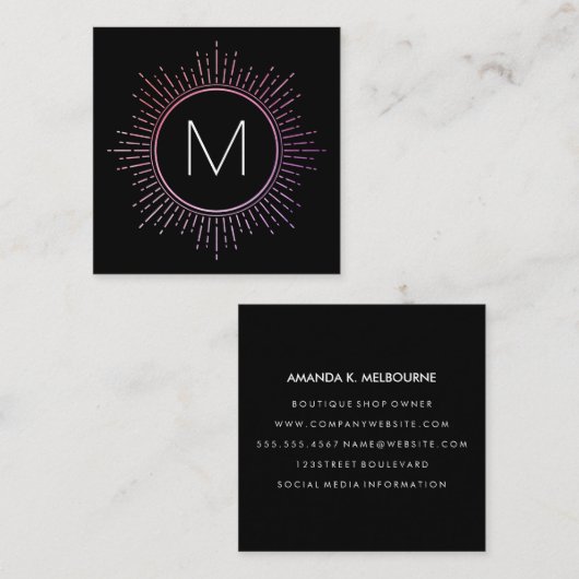 Monogram met Faux Gold Illumined Elements Vierkante Visitekaartje (Voorkant / Achterkant)