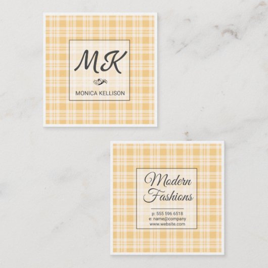 Monogram met Flanelpatroon Vierkante Visitekaartje (Voorkant / Achterkant)