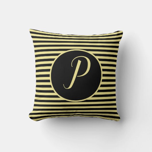 Monogram met gele Lijsten Letter Stripes Cushion Kussen (Voorkant)
