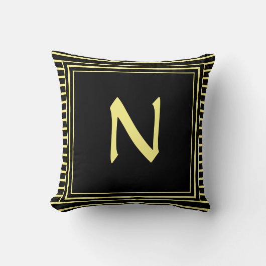 Monogram met gele Lijsten Letter Stripes Cushion Kussen (Voorkant)