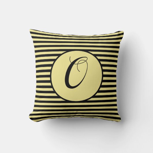 Monogram met gele Lijsten Letter Stripes Cushion Kussen (Voorkant)