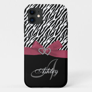 Monogram met gepersonaliseerde roze, zwarte Zebra  Case-Mate iPhone Case