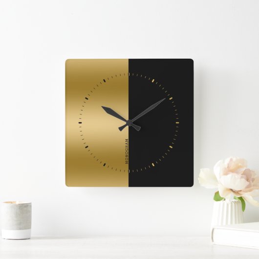 Monogram met gespleten zwart-wit en goudscherm vierkante klok (Huis)