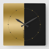 Monogram met gespleten zwart-wit en goudscherm vierkante klok (Voorkant)