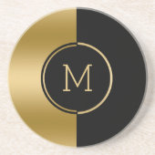 Monogram met gespleten zwart-wit en goudscherm zandsteen onderzetter (Voorkant)
