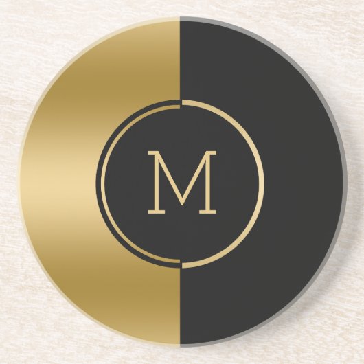 Monogram met gespleten zwart-wit en goudscherm zandsteen onderzetter (Voorkant)