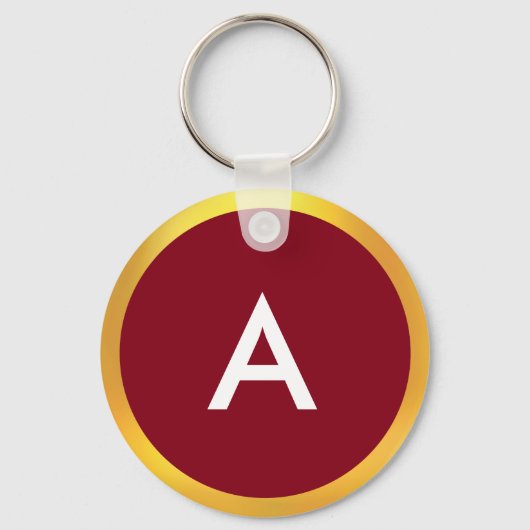 Monogram met gouden cirkel op wit en karmozijn sleutelhanger (Voorkant)