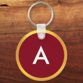 Monogram met gouden cirkel op wit en karmozijn sleutelhanger (Voorkant)