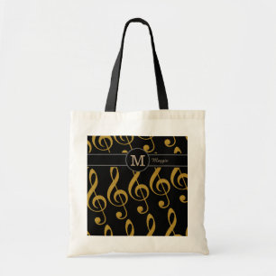 monogram met gouden muzieknoten tote bag