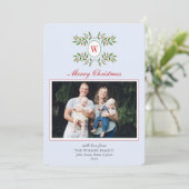 Monogram met Greenery Bleek blauwe foto Feestdagenkaart (Staand voorkant)