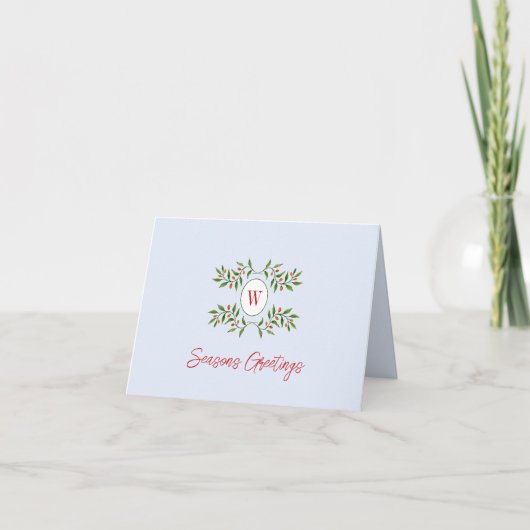 Monogram met Greenery Non foto Folded Holiday C Kaart (Voorkant)