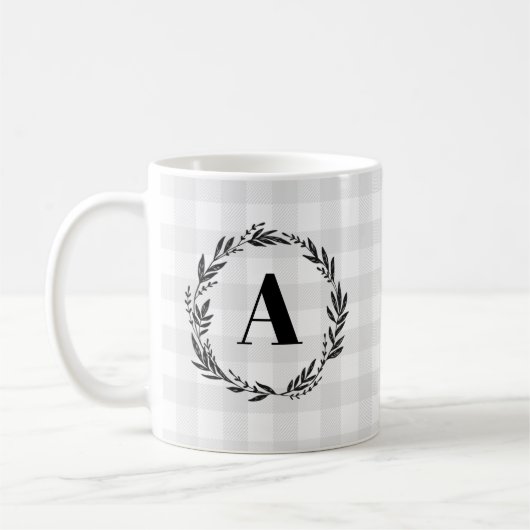 Monogram met grijs Check Patroon Koffiemok (Links)
