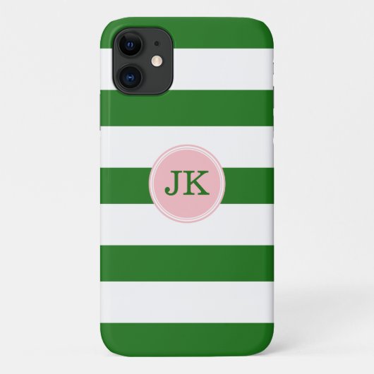 Monogram met groene en roze streep Case-Mate iPhone case (Achterkant)