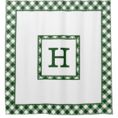Monogram met groene witte Buffalo Check Border Douchegordijn (Voorkant)