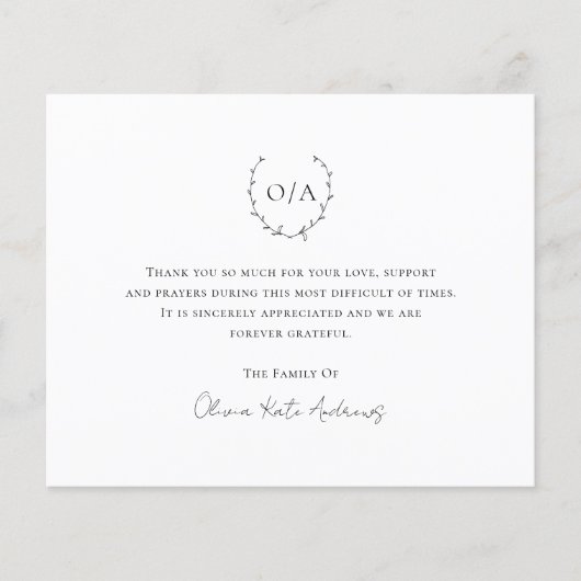 Monogram met grote begroting Funeral Hartelijk dan (Voorkant)