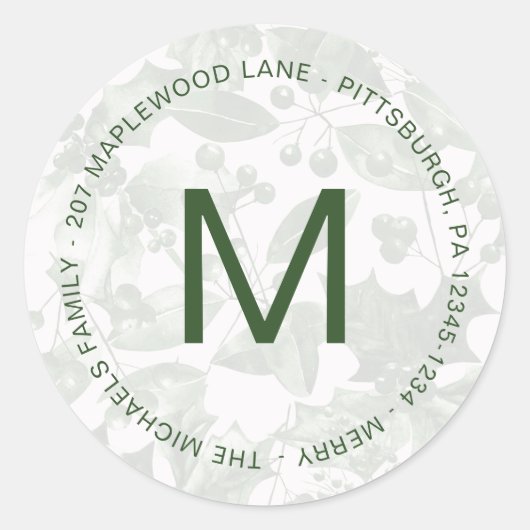 Monogram met het Botanische Patroonadres van de Ho Ronde Sticker (Voorkant)